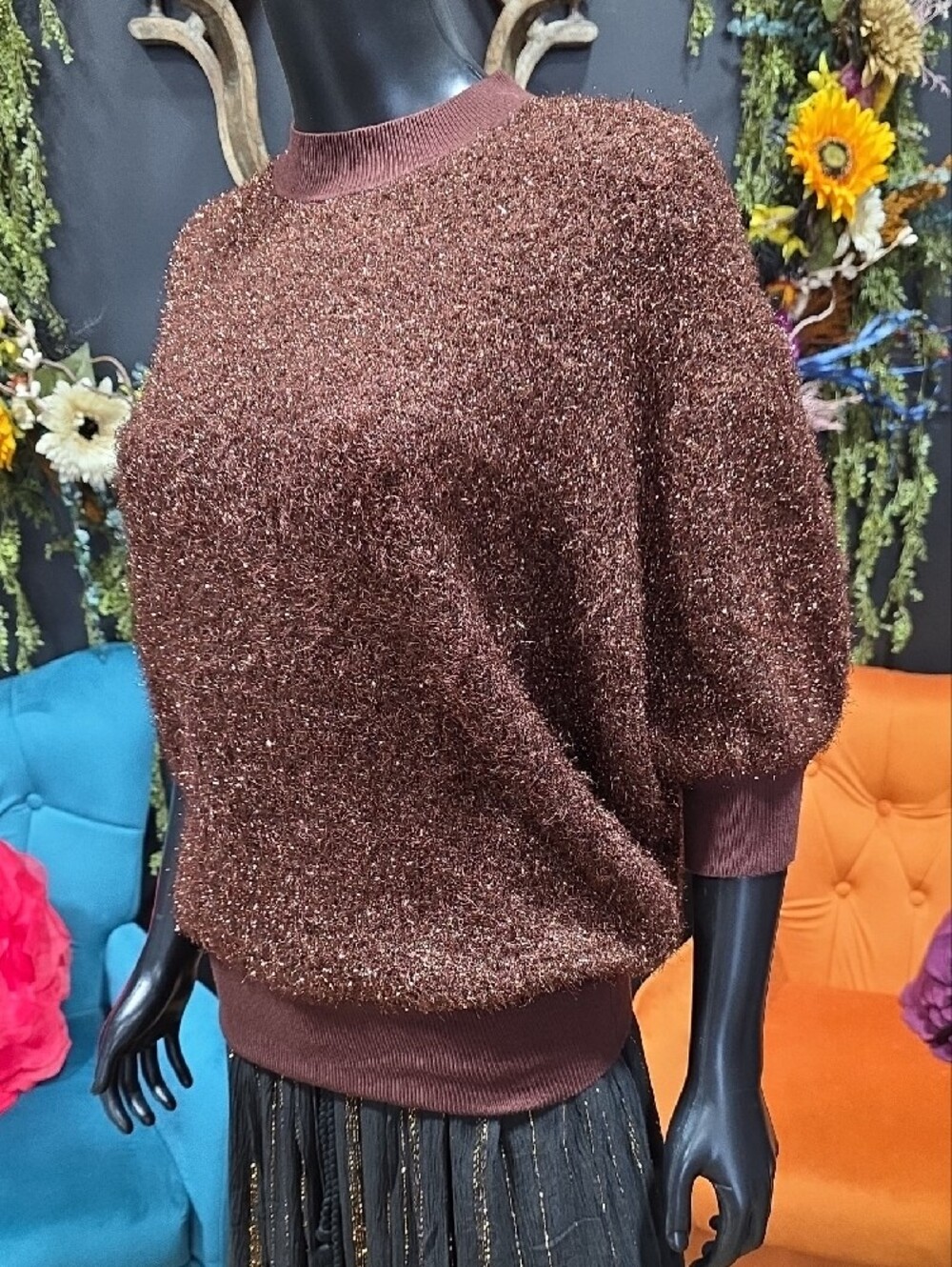 Maeve Sparkle Open-Back Sweater in Brown - Picture 10 of 10